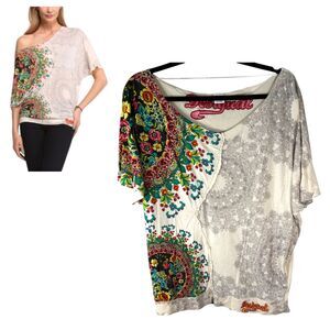 Desigual Off Shoulder Floral Cream Blouse Size Small